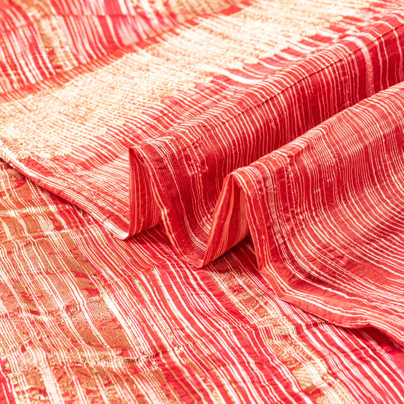 Sanskriti Vintage Sari Art Silk Red Indian Woven Sarees Zari Work 5yd Fabric Bohemian Fabric For Dressmaking,Craft Supplies,Upcyclers,Deco