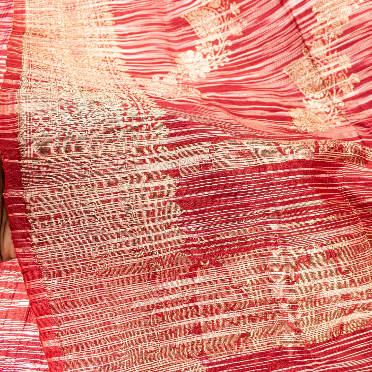 Sanskriti Vintage Red Indian Sari Blend Silk Woven Sarees Zari Work Craft Fabric