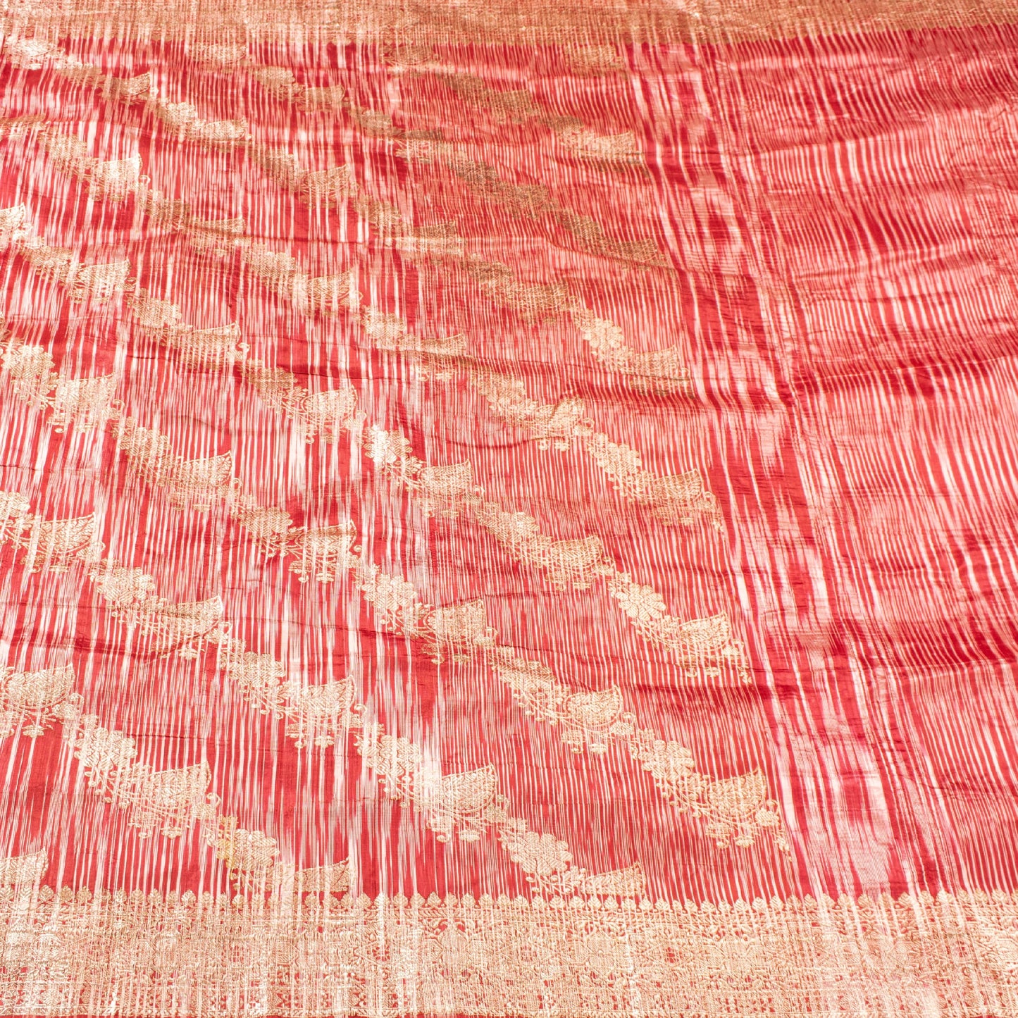Sanskriti Vintage Red Indian Sari Blend Silk Woven Sarees Zari Work Craft Fabric