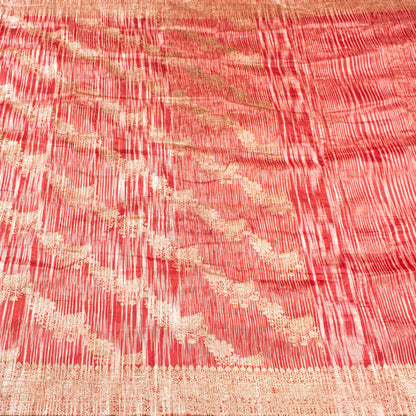 Sanskriti Vintage Red Indian Sari Blend Silk Woven Sarees Zari Work Craft Fabric