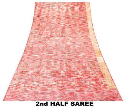 Sanskriti Vintage Red Indian Sari Blend Silk Woven Sarees Zari Work Craft Fabric
