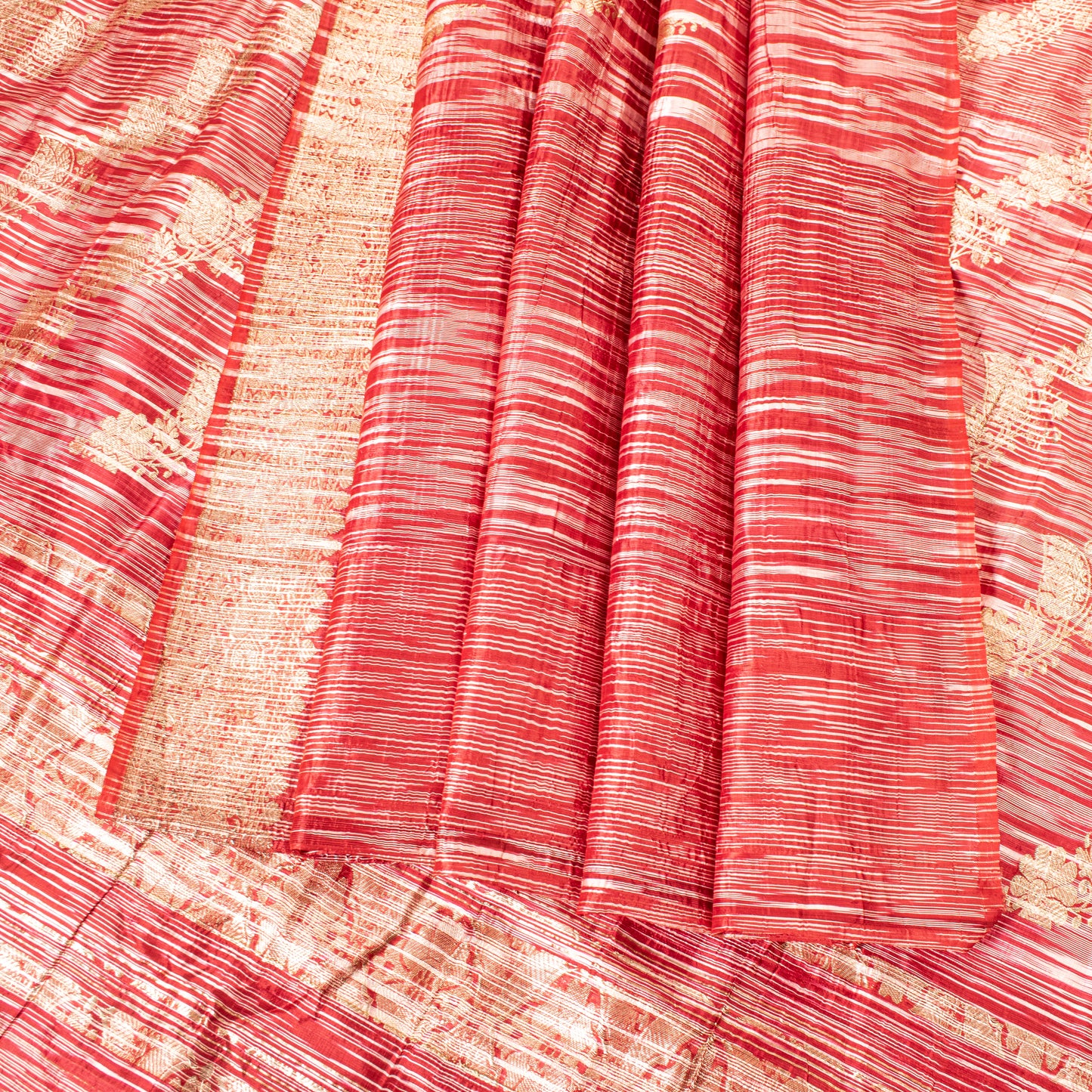 Sanskriti Vintage Red Indian Sari Blend Silk Woven Sarees Zari Work Craft Fabric