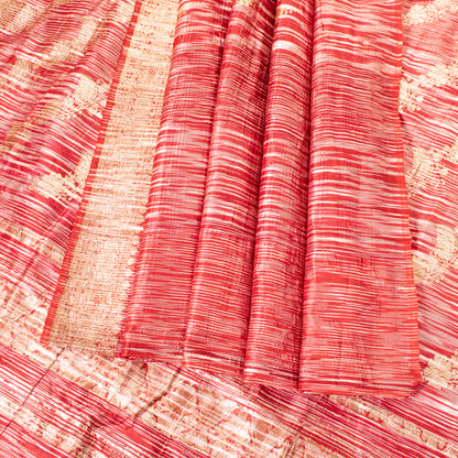 Sanskriti Vintage Red Indian Sari Blend Silk Woven Sarees Zari Work Craft Fabric