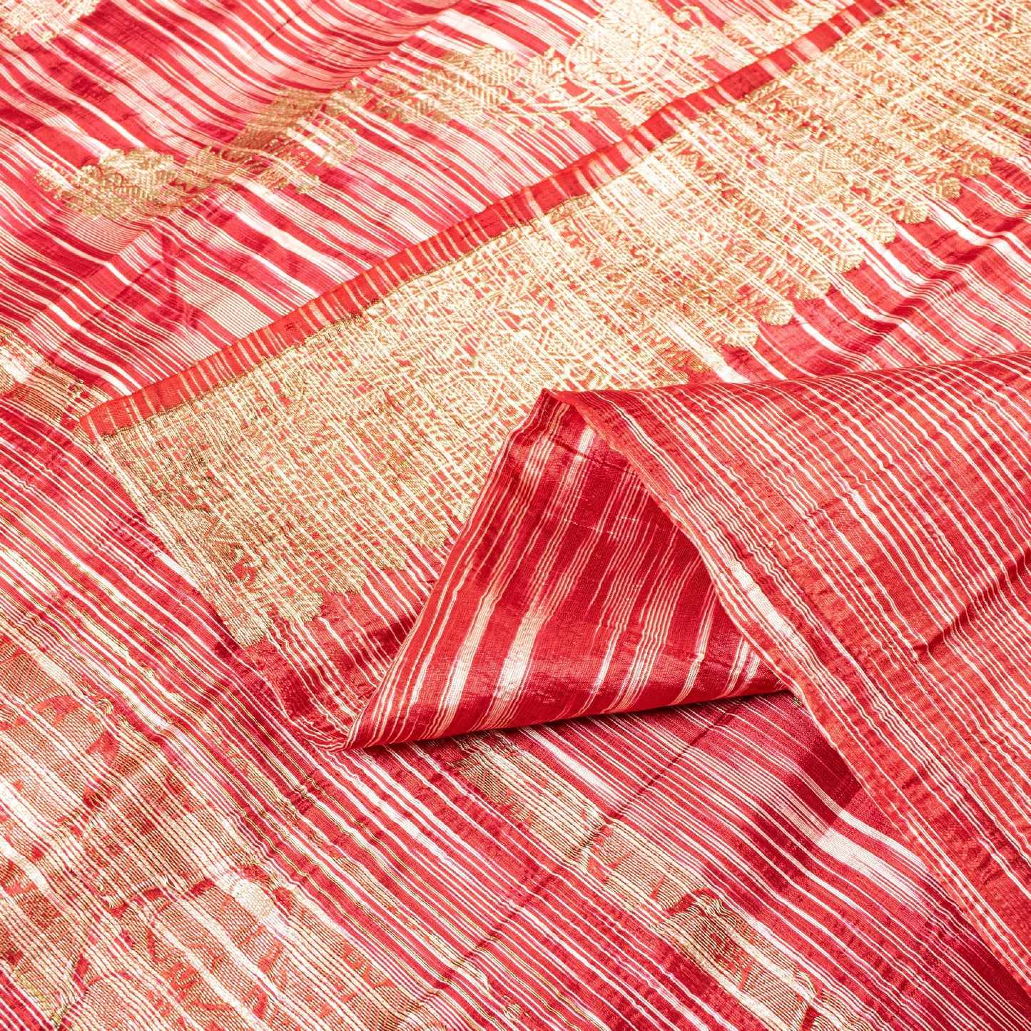 Sanskriti Vintage Red Indian Sari Blend Silk Woven Sarees Zari Work Craft Fabric