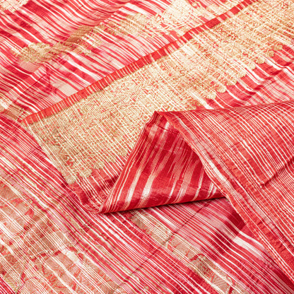 Sanskriti Vintage Red Indian Sari Blend Silk Woven Sarees Zari Work Craft Fabric