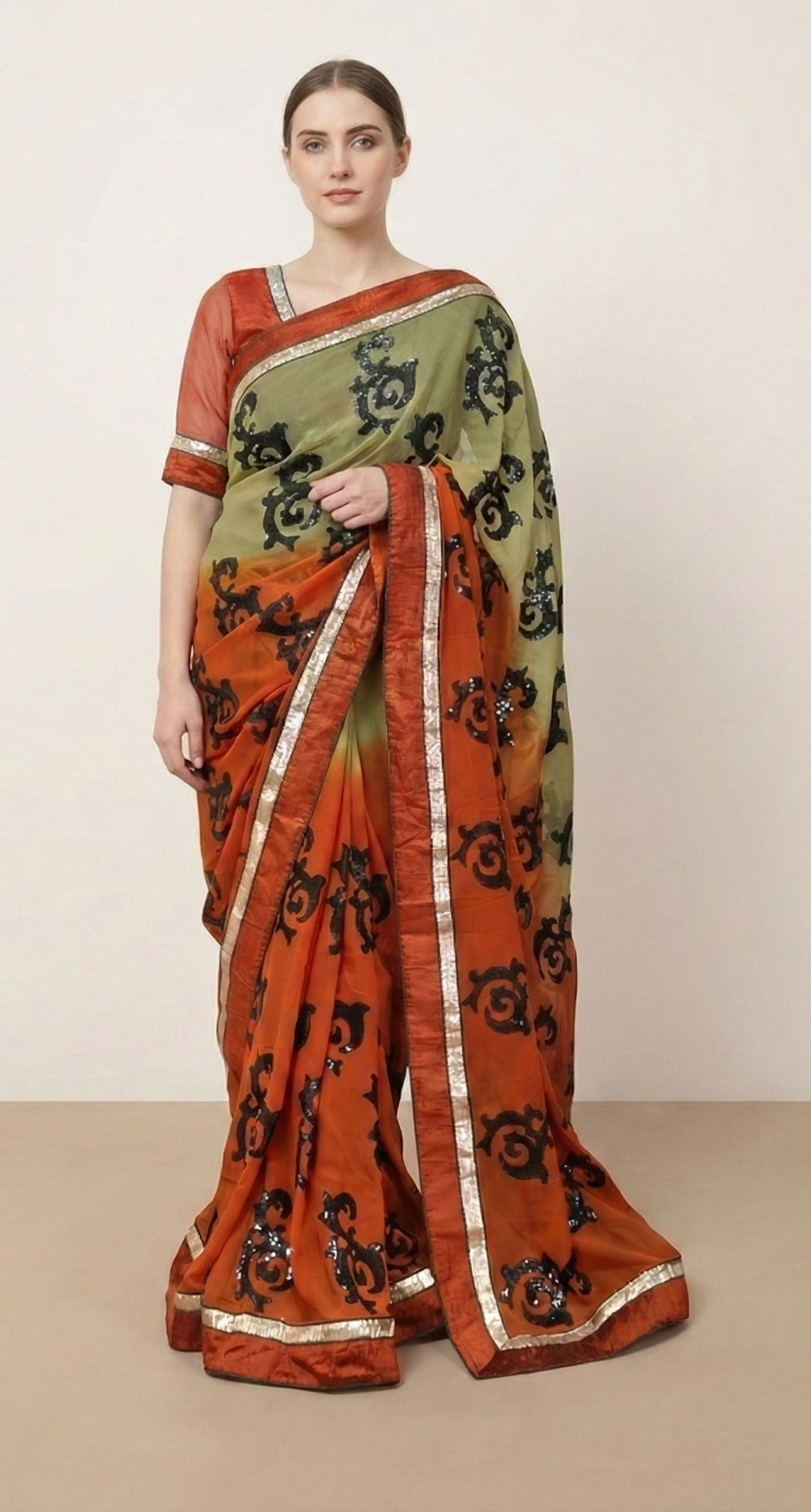 Sanskriti Vintage Saree Georgette Embroidered Sustainable Fabric Bollywood Sari Blouse Piece