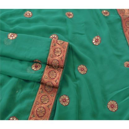 Sanskriti Vintage Green Sarees Georgette Embroidered Fabric Sari Blouse Piece