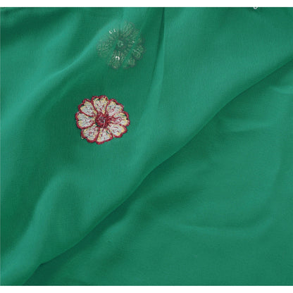 Sanskriti Vintage Green Sarees Georgette Embroidered Fabric Sari Blouse Piece