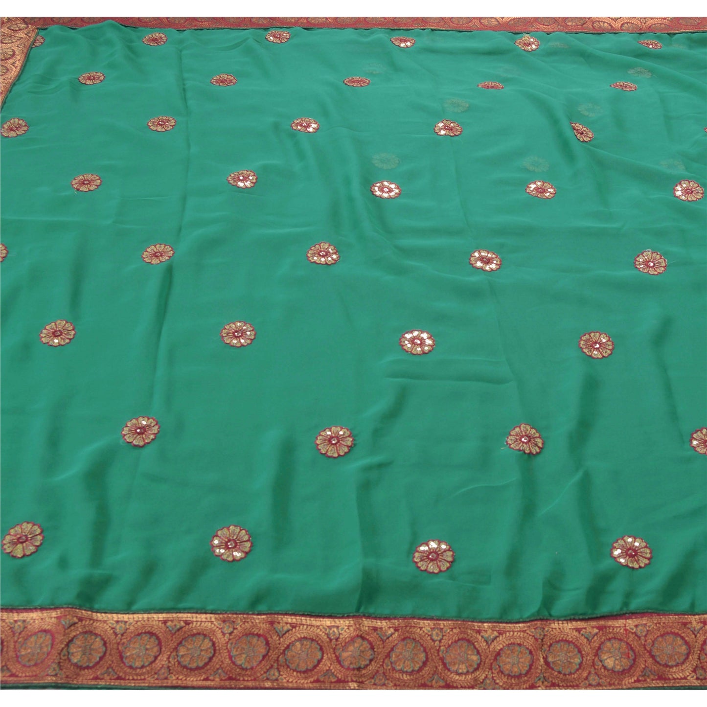 Sanskriti Vintage Green Sarees Georgette Embroidered Fabric Sari Blouse Piece