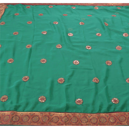 Sanskriti Vintage Green Sarees Georgette Embroidered Fabric Sari Blouse Piece