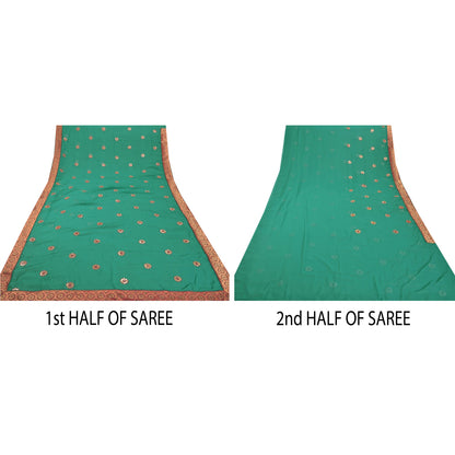 Sanskriti Vintage Green Sarees Georgette Embroidered Fabric Sari Blouse Piece