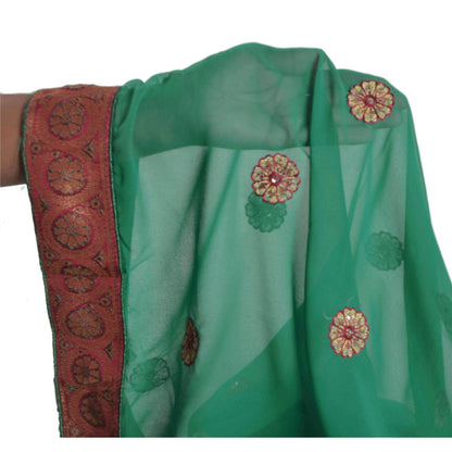 Sanskriti Vintage Green Sarees Georgette Embroidered Fabric Sari Blouse Piece