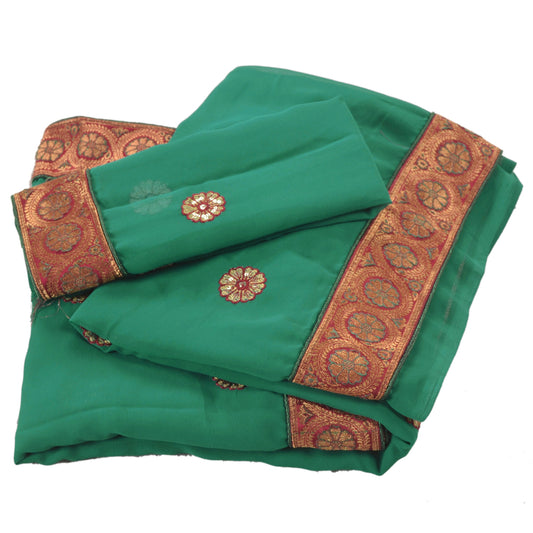 Sanskriti Vintage Green Sarees Georgette Embroidered Fabric Sari Blouse Piece