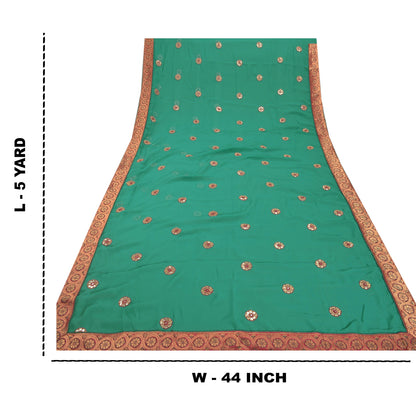 Sanskriti Vintage Green Sarees Georgette Embroidered Fabric Sari Blouse Piece