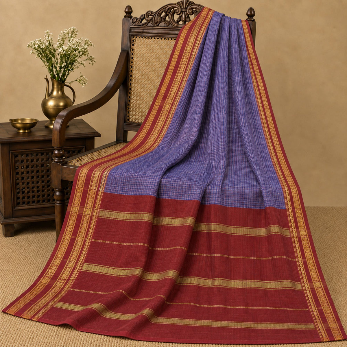 Sanskriti Vintage Ilkal Hand Woven Zari Art Silk Saree Purple Karnataka 5Yd Sari