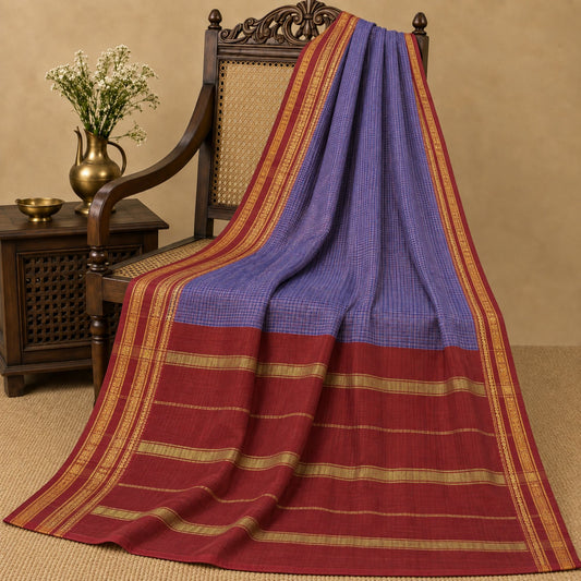 Sanskriti Vintage Ilkal Hand Woven Zari Art Silk Saree Purple Karnataka 5Yd Sari