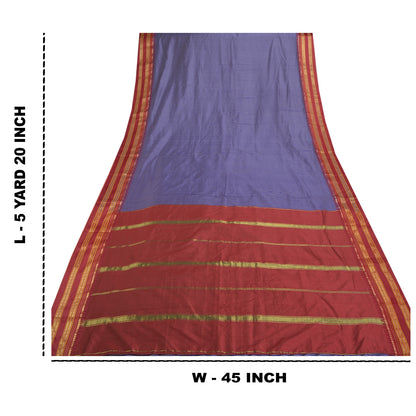 Sanskriti Vintage Ilkal Hand Woven Zari Art Silk Saree Purple Karnataka 5Yd Sari