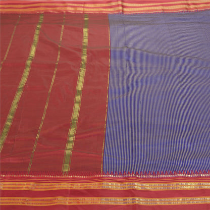 Sanskriti Vintage Ilkal Hand Woven Zari Art Silk Saree Purple Karnataka 5Yd Sari