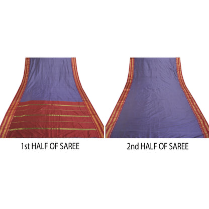 Sanskriti Vintage Ilkal Hand Woven Zari Art Silk Saree Purple Karnataka 5Yd Sari