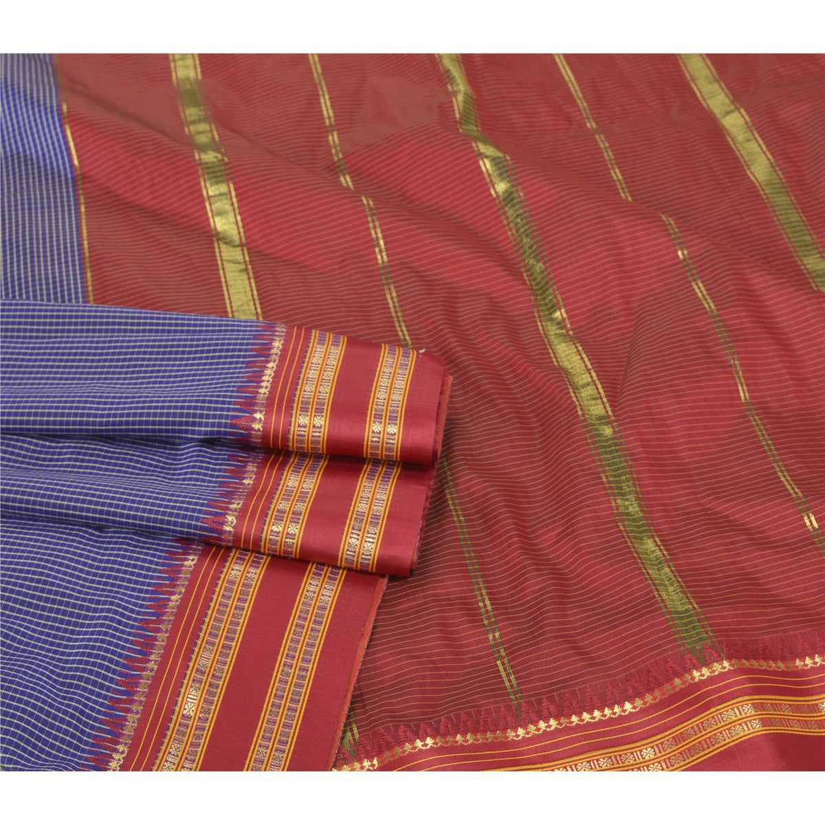 Sanskriti Vintage Ilkal Hand Woven Zari Art Silk Saree Purple Karnataka 5Yd Sari