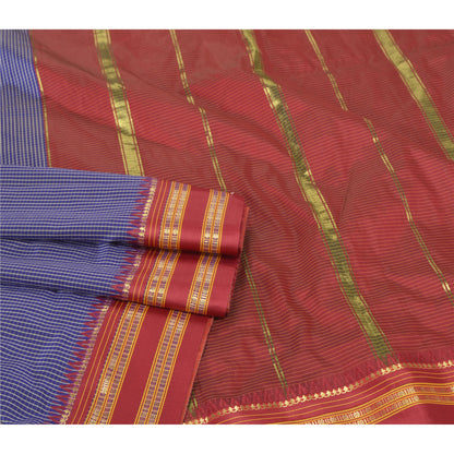 Sanskriti Vintage Ilkal Hand Woven Zari Art Silk Saree Purple Karnataka 5Yd Sari