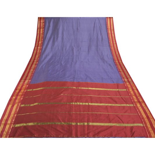 Sanskriti Vintage Ilkal Hand Woven Zari Art Silk Saree Purple Karnataka 5Yd Sari