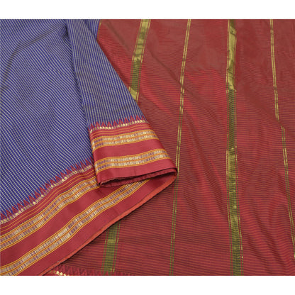 Sanskriti Vintage Ilkal Hand Woven Zari Art Silk Saree Purple Karnataka 5Yd Sari