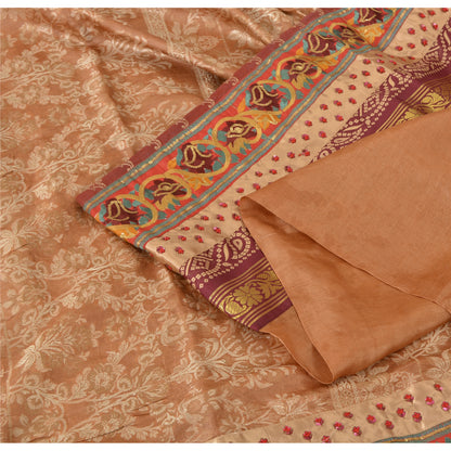 Sanskriti Vintage Dark Peach Sarees Pure Silk Hand Beaded Woven Sari 6yrd Sustainable Fabric