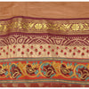 Sanskriti Vintage Dark Peach Sarees Pure Silk Hand Beaded Woven Sari 6yrd Sustainable Fabric