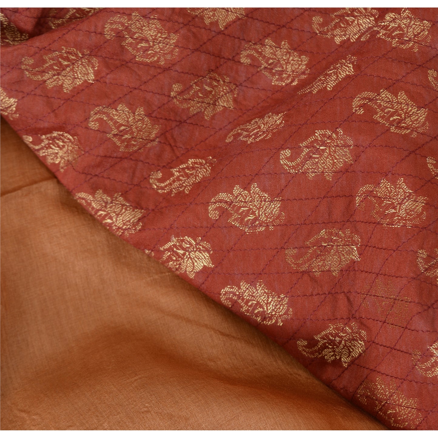 Sanskriti Vintage Dark Peach Sarees Pure Silk Hand Beaded Woven Sari 6yrd Sustainable Fabric