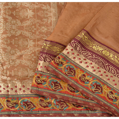 Sanskriti Vintage Dark Peach Sarees Pure Silk Hand Beaded Woven Sari 6yrd Sustainable Fabric