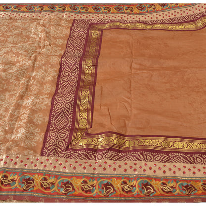 Sanskriti Vintage Dark Peach Sarees Pure Silk Hand Beaded Woven Sari 6yrd Sustainable Fabric