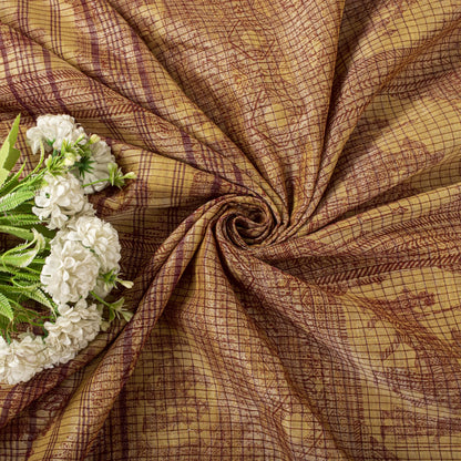 Sanskriti Vintage Baluchari Woven Human Blend Cotton Saree Peach Sari Fabric