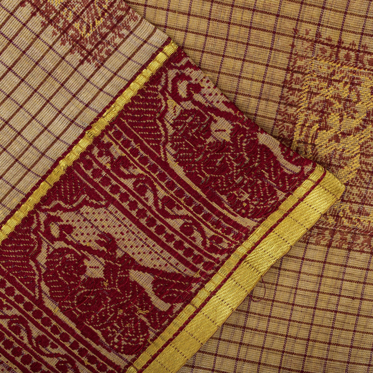 Sanskriti Vintage Baluchari Woven Human Blend Cotton Saree Peach Sari Fabric