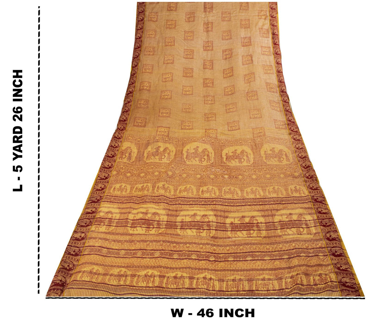 Sanskriti Vintage Baluchari Woven Human Blend Cotton Saree Peach Sari Fabric