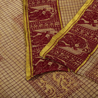Sanskriti Vintage Baluchari Woven Human Blend Cotton Saree Peach Sari Fabric