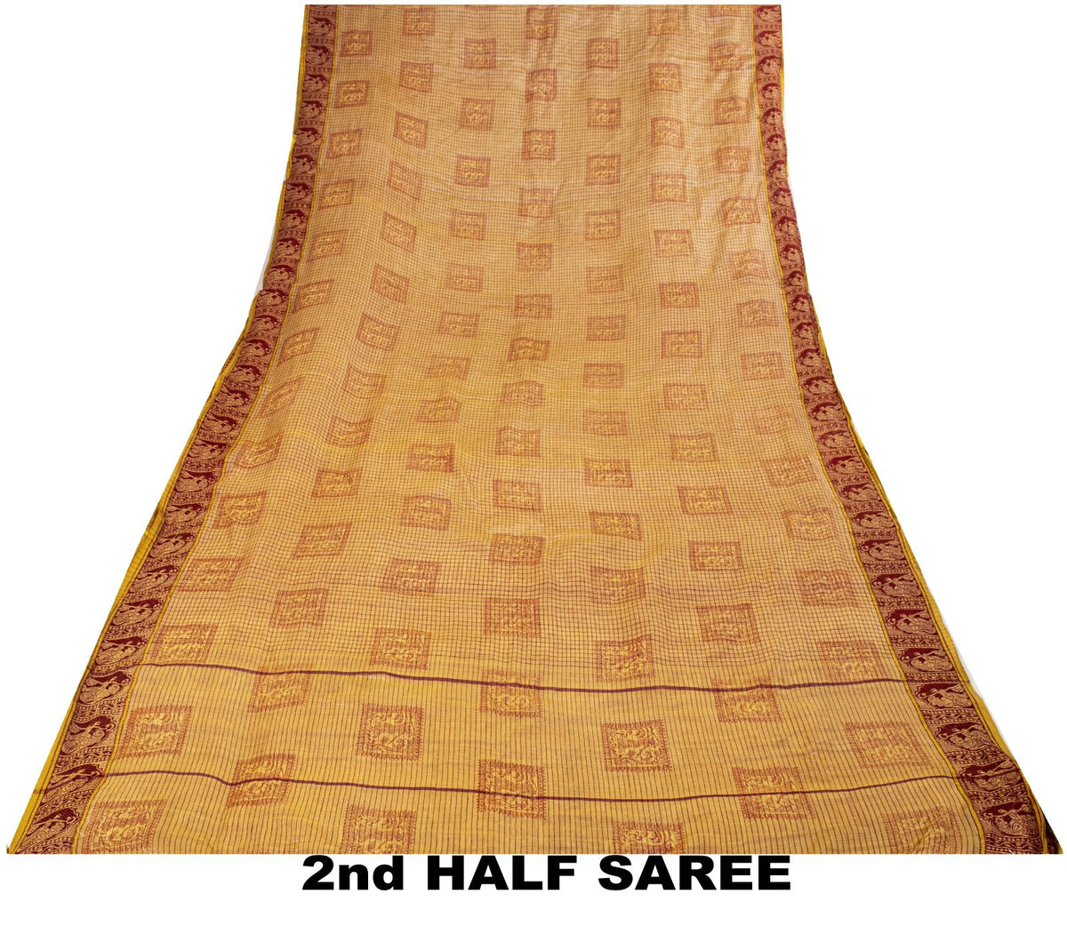 Sanskriti Vintage Baluchari Woven Human Blend Cotton Saree Peach Sari Fabric