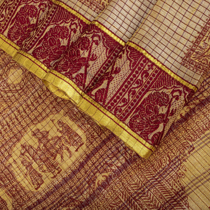 Sanskriti Vintage Baluchari Woven Human Blend Cotton Saree Peach Sari Fabric