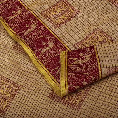 Sanskriti Vintage Baluchari Woven Human Blend Cotton Saree Peach Sari Fabric