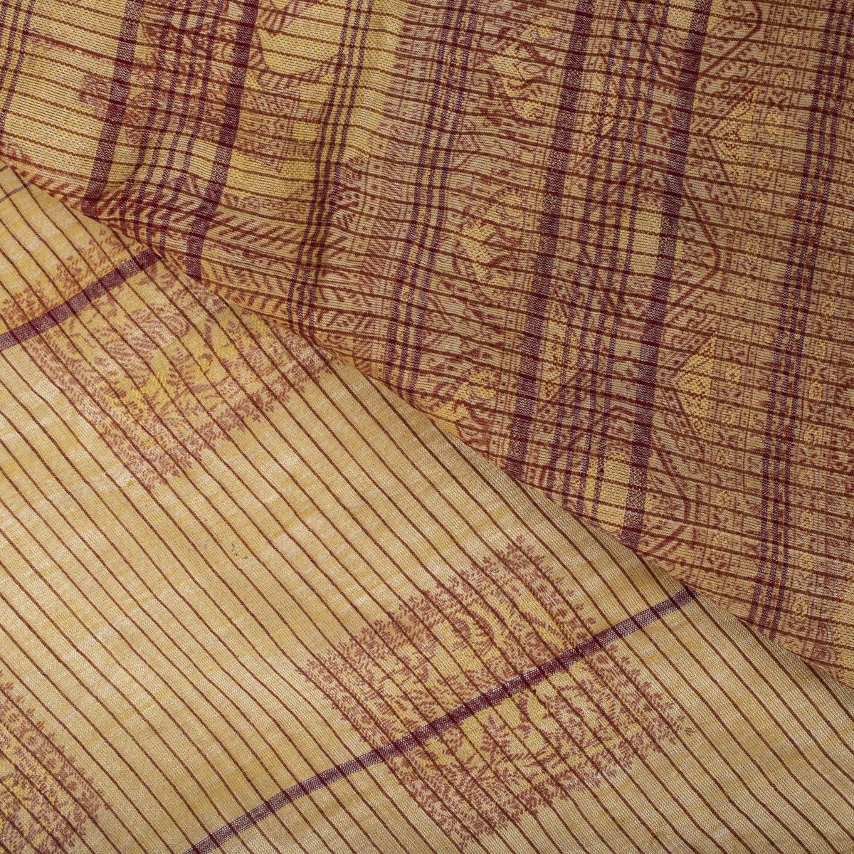 Sanskriti Vintage Baluchari Woven Human Blend Cotton Saree Peach Sari Fabric