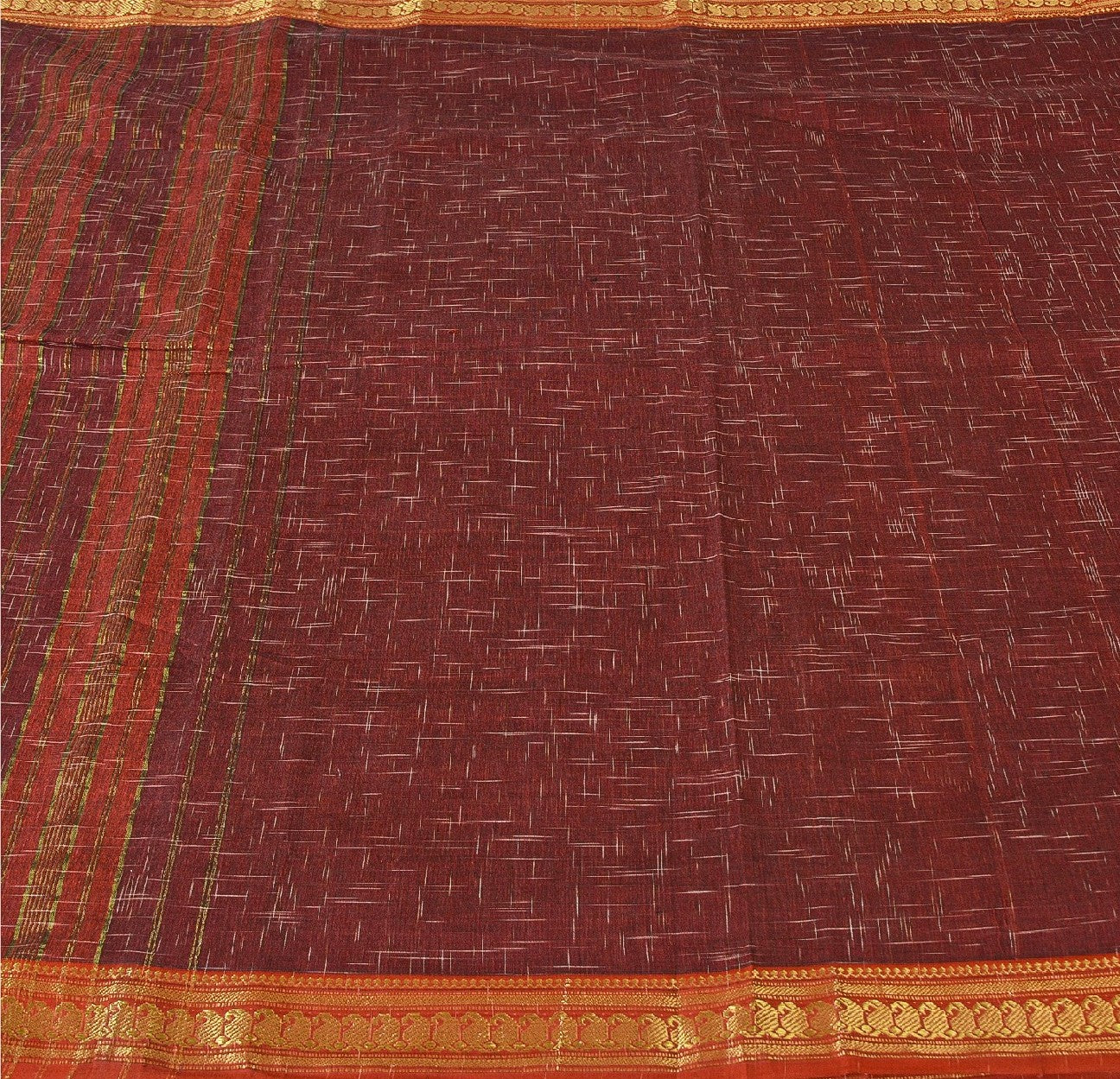 Sanskriti Vintage Handwoven Ikat Sarees Pure Cotton Sari Premium Dark Red Sustainable Fabric