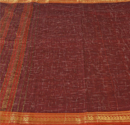 Sanskriti Vintage Handwoven Ikat Sarees Pure Cotton Sari Premium Dark Red Sustainable Fabric