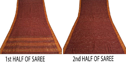 Sanskriti Vintage Handwoven Ikat Sarees Pure Cotton Sari Premium Dark Red Sustainable Fabric