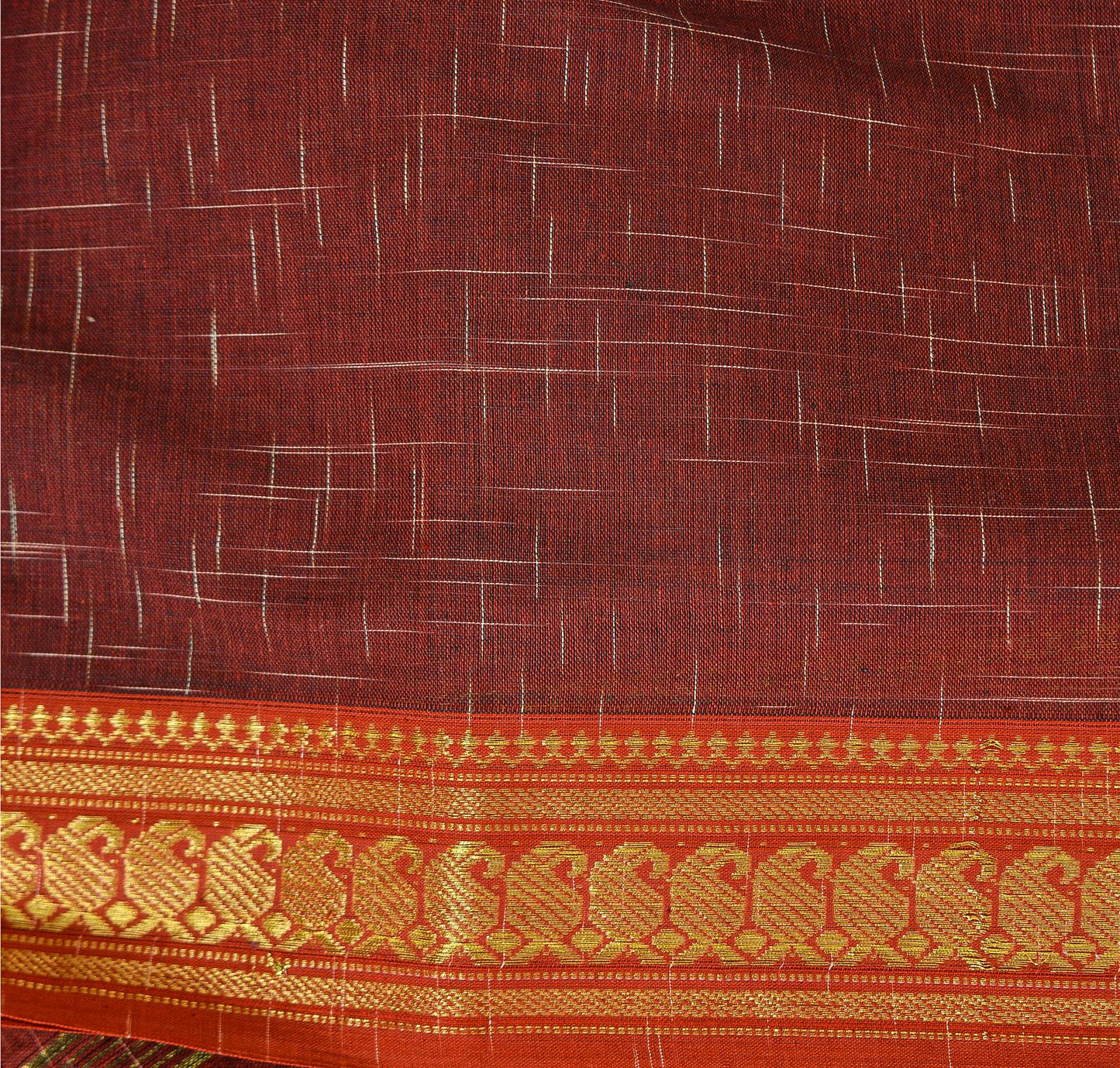 Sanskriti Vintage Handwoven Ikat Sarees Pure Cotton Sari Premium Dark Red Sustainable Fabric