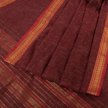 Sanskriti Vintage Handwoven Ikat Sarees Pure Cotton Sari Premium Dark Red Sustainable Fabric