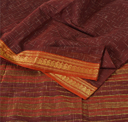 Sanskriti Vintage Handwoven Ikat Sarees Pure Cotton Sari Premium Dark Red Sustainable Fabric