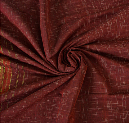 Sanskriti Vintage Handwoven Ikat Sarees Pure Cotton Sari Premium Dark Red Sustainable Fabric