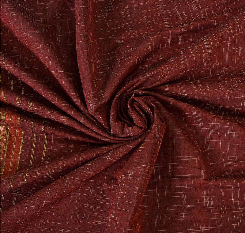 Sanskriti Vintage Sari Cotton Silk Dark Red Saree Hand Woven 5yd Craft Fabric Indian Heritage Textile Women Craft Supplies Material