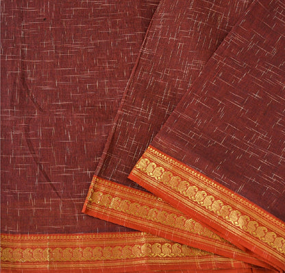 Sanskriti Vintage Handwoven Ikat Sarees Pure Cotton Sari Premium Dark Red Sustainable Fabric