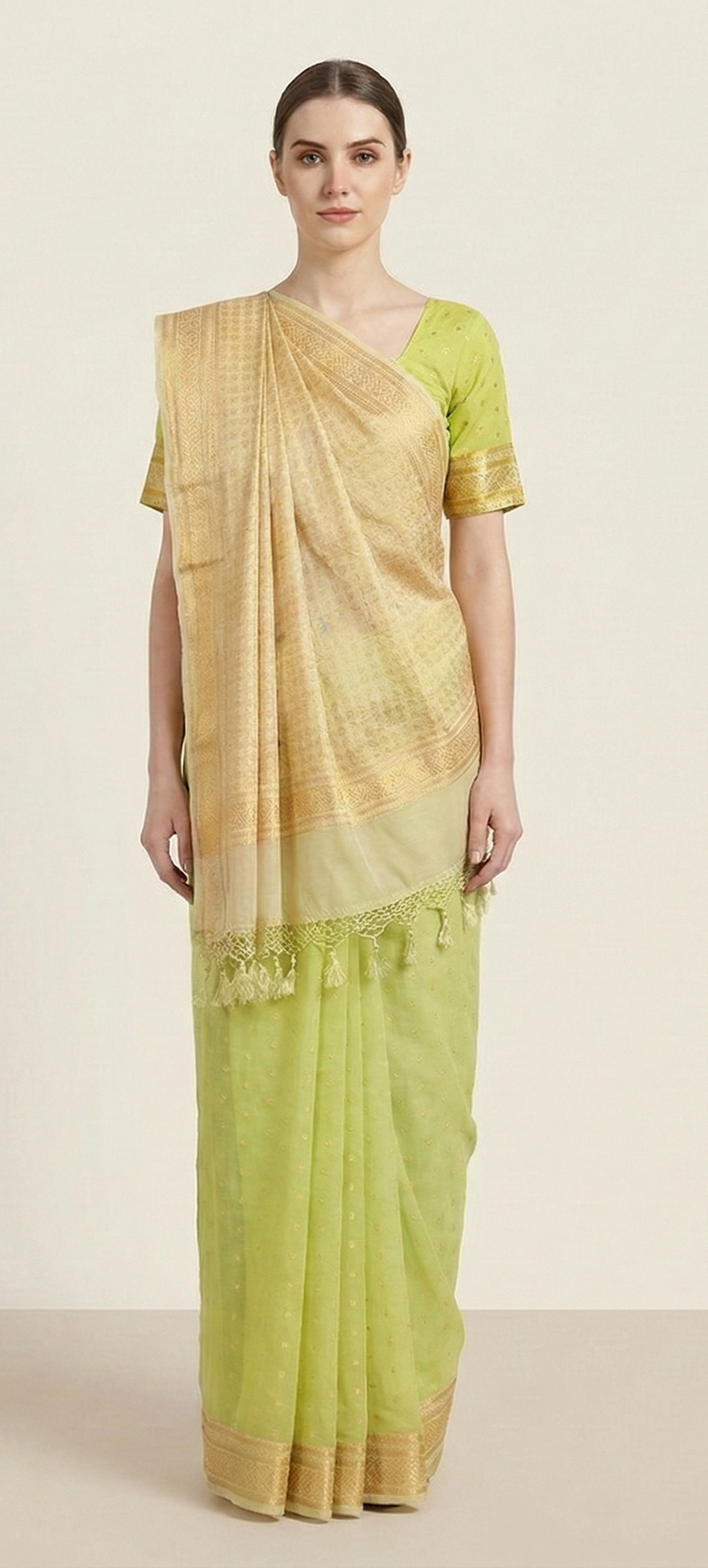 Sanskriti Vintage Saree With Stitch Blouse Saree Ligth Green 100% Pure Chiffon Silk Handwoven Sari/5.5+Yard Craft Supplies Fabric